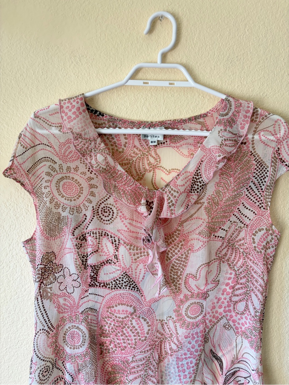 Cleo Petites Semi Sheer Pink Paisley Ruffle Blouse Y2K Romantic Fairycore Top - Picture 3 of 8